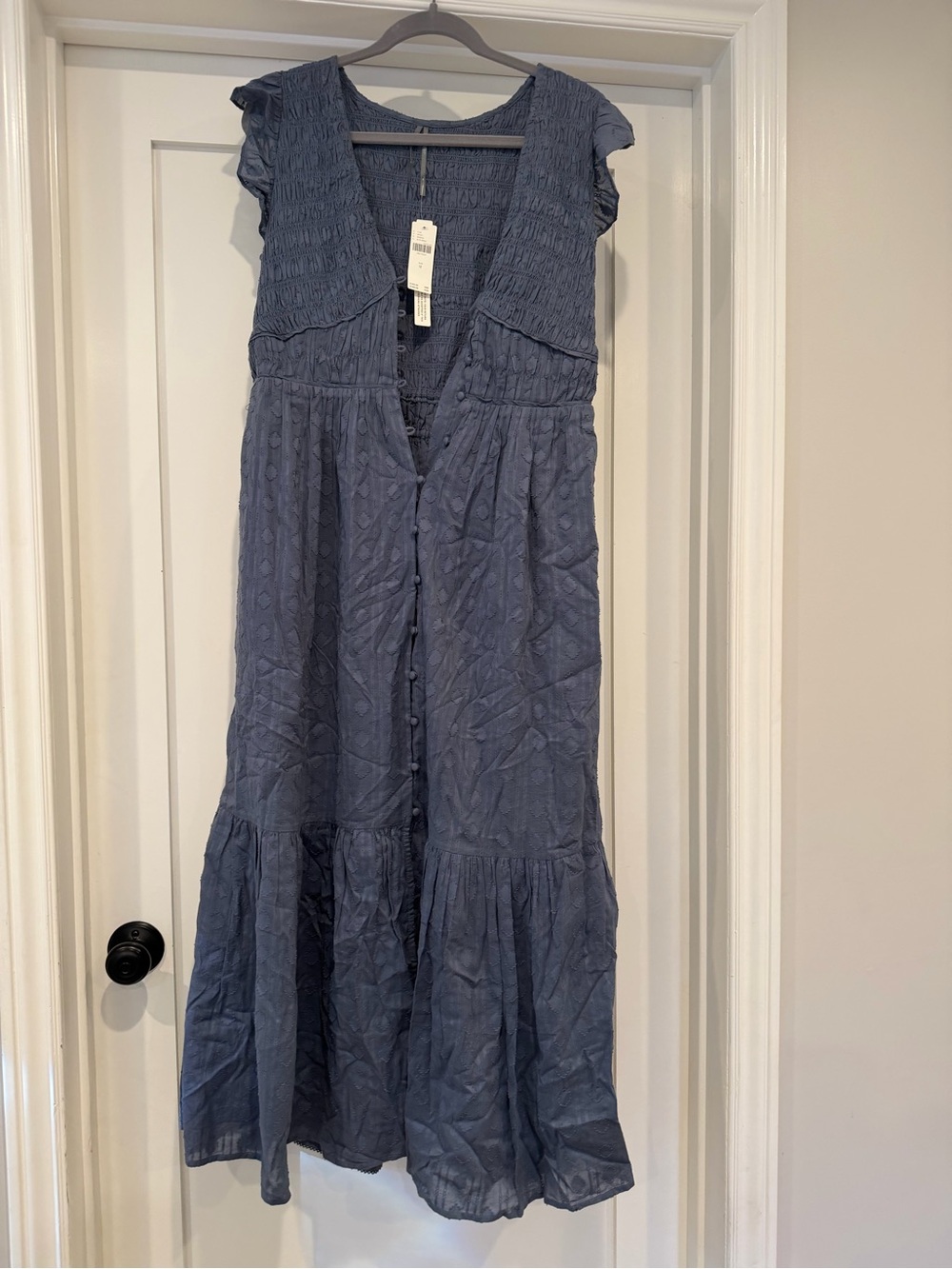 Anthropologie Dusty Blue Textured Button-Front Maxi Dress